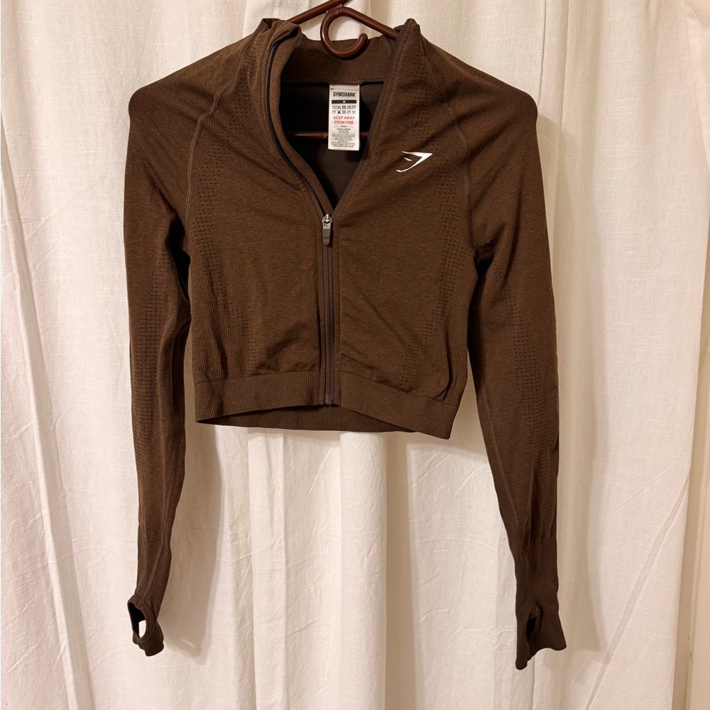 Gymshark Women's Brown Cropped Zip Hoodie